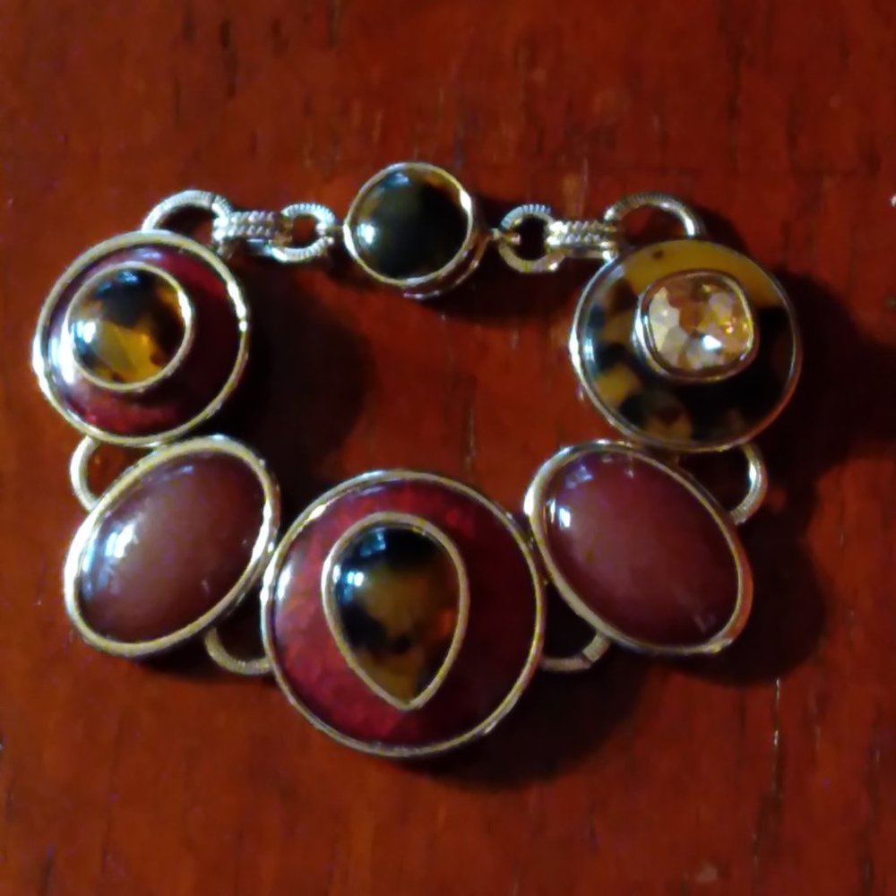 High Quality Gold Tone Statement Bracelet Earth Tone Colors